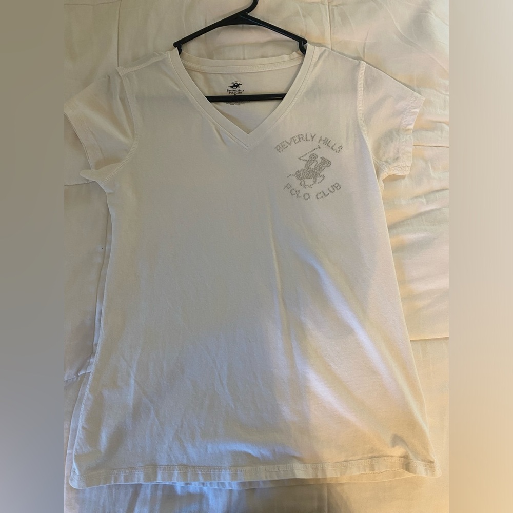 Beverly Hills Polo Club Woman’s White Short Sleeve Tee with Logo Size Medium